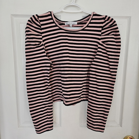 COPY - Rebecca Minkoff navy blue and Pink striped puffy shoulders long sleeve t… - Picture 3 of 8